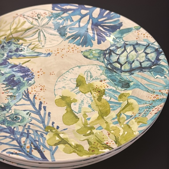 4pc SIGRID OLSEN Blue and Green Coastal Art Salad Plate Set - Melamine - Picture 6 of 6